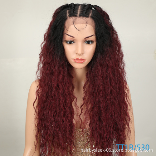 MAGIC  13X4  Noble Lace Front Wigs Wholesale Heat Resistant Water Wave With Bang Long Wigs Ombre Synthetic Lace Frontal Wigs